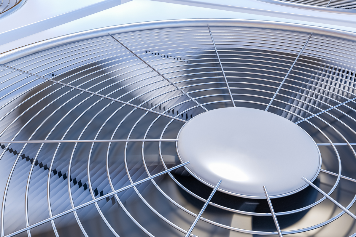 Close-up of an air conditioning unit's fan, representing the importance of selecting the best air conditioning company for installation and maintenance. Used in blog titled: Selecting the Best Air Conditioning Company.